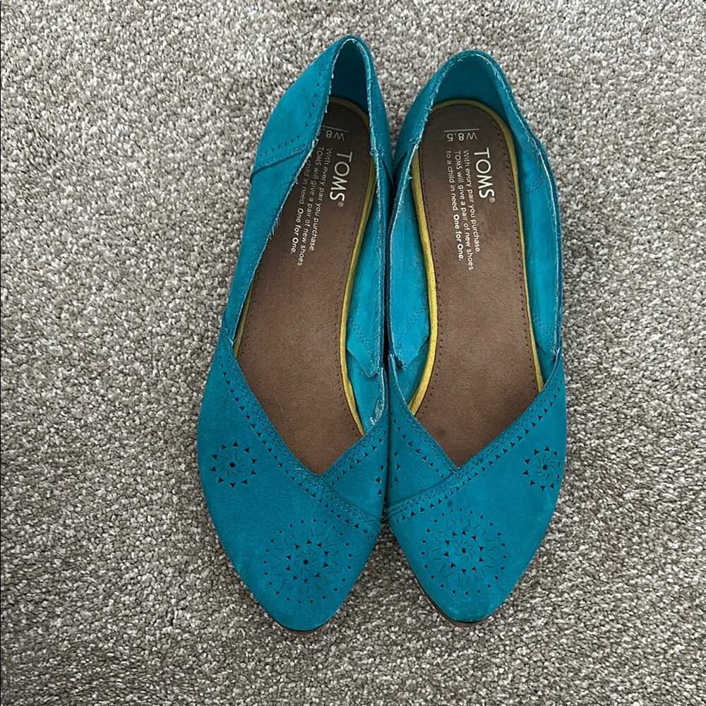 TOMS Teal Suede Perforated Alpargata Flats